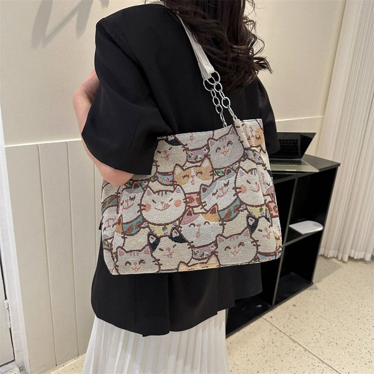 Cartoon Cute Casual Large Capacity Bag Women 2024 New Fashion Retro Handbag Versatile Shoulder Tote Bag