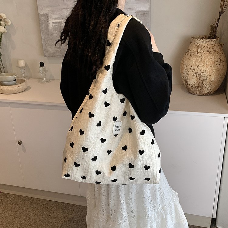 New texture love canvas shoulder vest bag large capacity handbag cosmetic bag student armpit bag