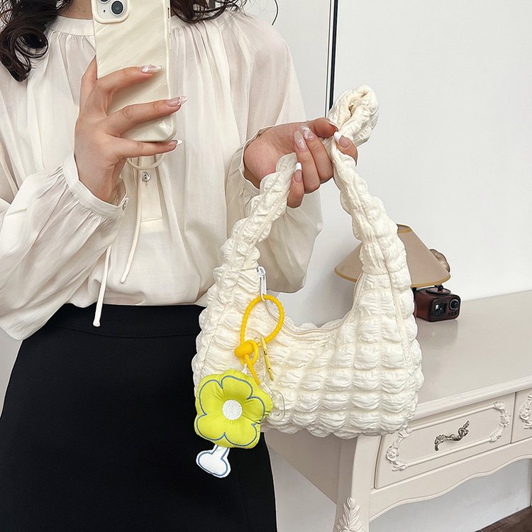 ins Japanese Korean style hobo pleated cloud cloth bag puff cute simple soft bag single shoulder armpit bag for women