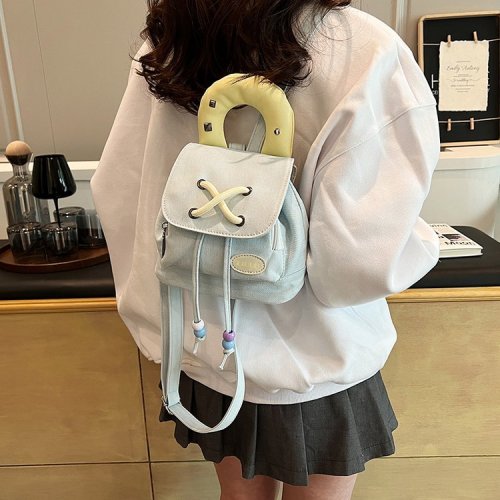 2024 New Denim Backpack Korean Style Versatile Casual Backpack Commuting Contrast Color Cute Mini Backpack