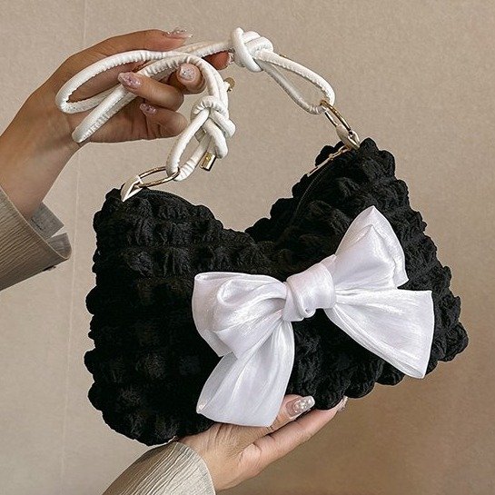 Fresh and Western Style Bow Armpit Women's Bag 2024 New Cloud Pleated Fashion One Shoulder Crossbody Bag Dropshipping