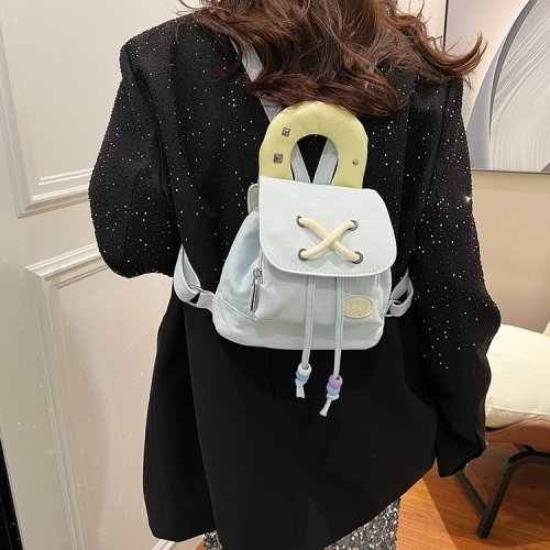 2024 New Denim Backpack Korean Style Versatile Casual Backpack Commuting Contrast Color Cute Mini Backpack