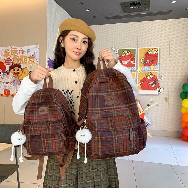 Japanese ins autumn and winter retro plaid schoolbag for women, Korean version of high school student junior high school student backpack, versatile small backpack