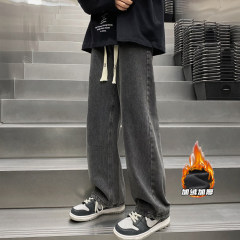 Retro thickened jeans with wide legs and velvet