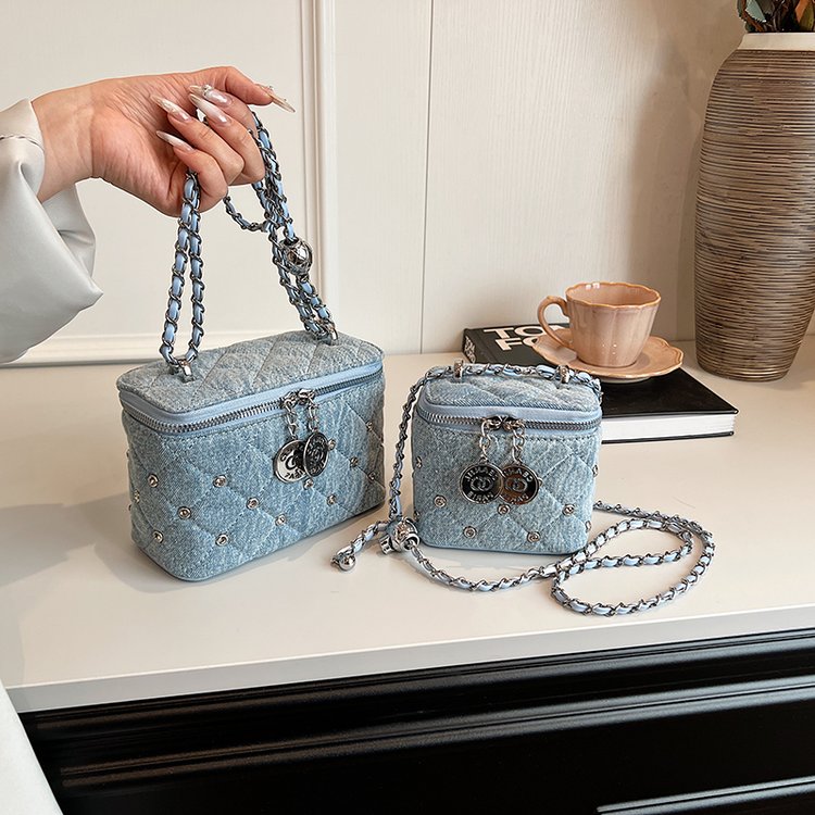 Small fragrant style rhombus box small square bag for women 2024 cross-border new style high-end denim chain crossbody shoulder bag