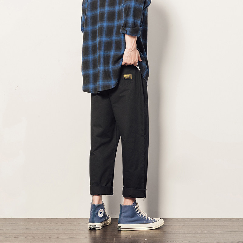 Large size loose straight pants nine-quarter pants pure cotton washed casual pants