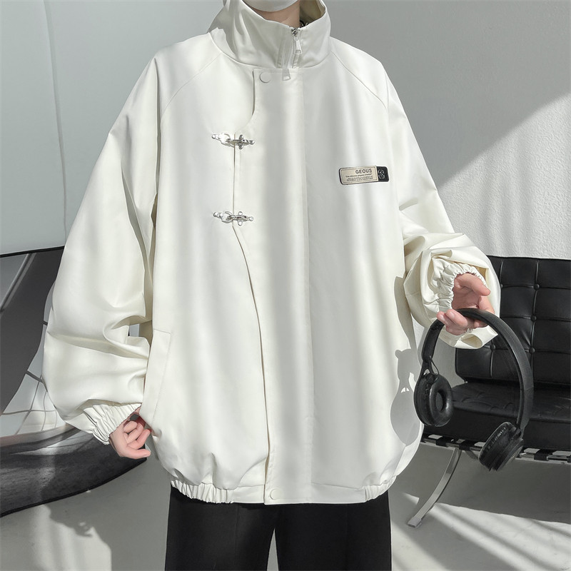 New design metal airplane button jacket men's waterproof large size loose jacket