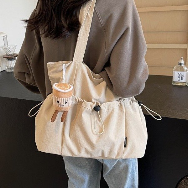 Large-capacity handbag for women 2024 new style college student commuting pleated bag nylon cloth shoulder tote bag