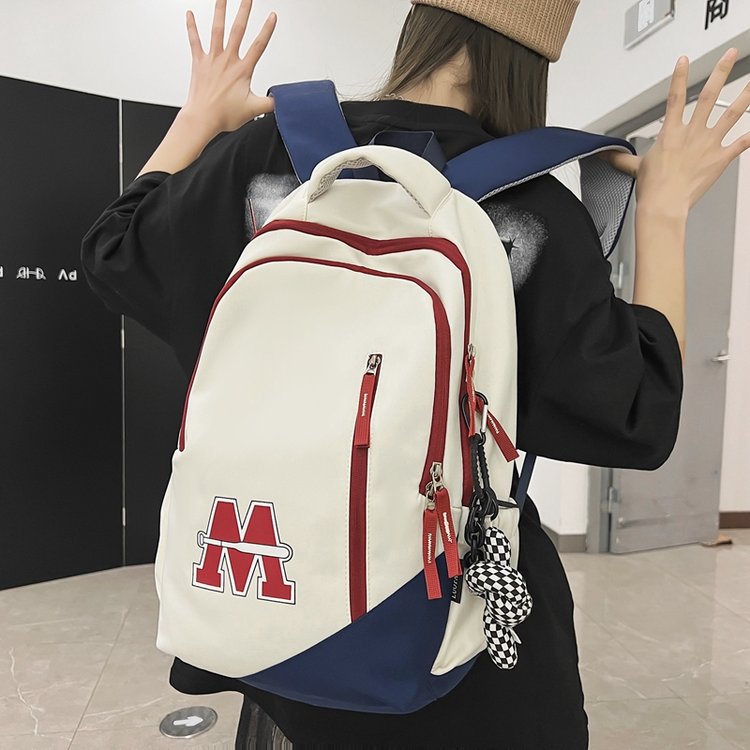 Schoolbag female high school student American retro large-capacity backpack Korean version trendy couple contrasting color backpack