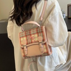 Casual and versatile niche women's backpack 2024 new small backpack contrasting color mini handbag