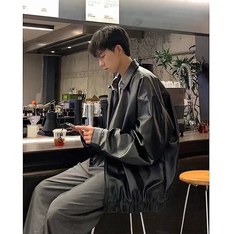 High-end pilot PU leather European and American street trend loose motorcycle leather handsome jacket
