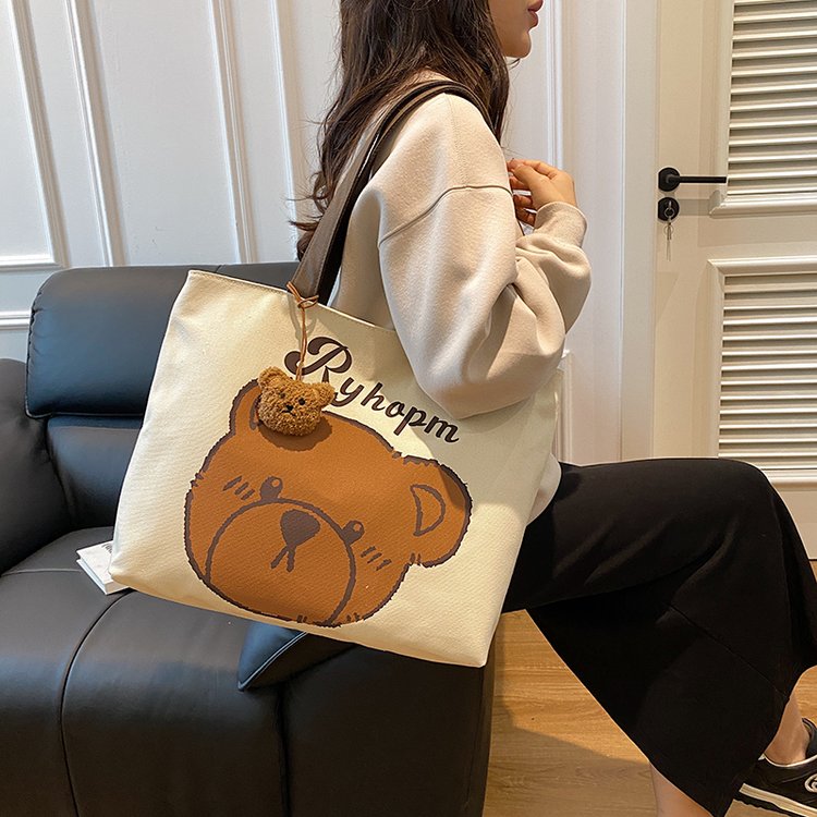 2024 Thailand new canvas shoulder bag versatile commuting tote cute large capacity student school bag handbag