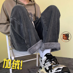 Men's velvet thickened washed jeans straight pants