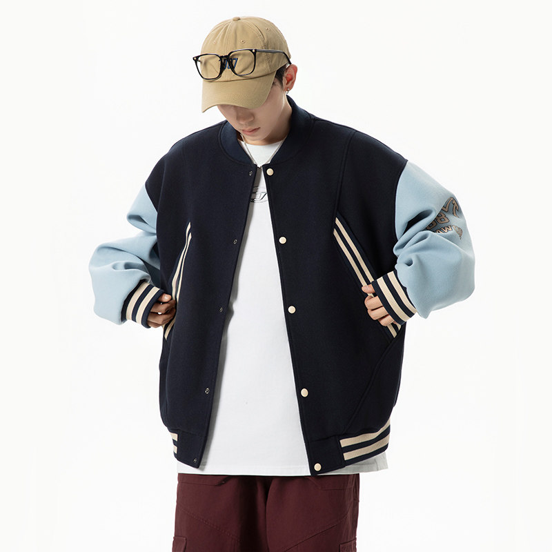 Spring and Autumn Color Block Versatile Baseball Collar Jacket