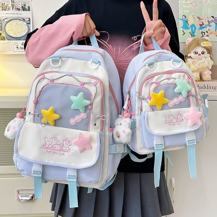 College style cute small fresh contrasting color small schoolbag female junior high school and high school student backpack travel lightweight backpack