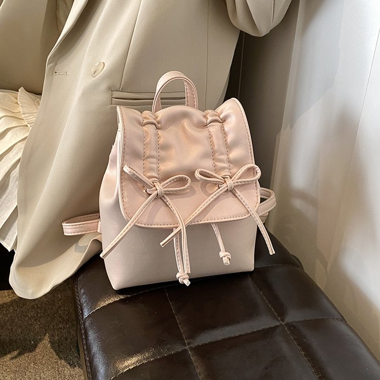 Simple ballet style bow pleated backpack for women 2024 new fashion backpack niche high-end women's bag