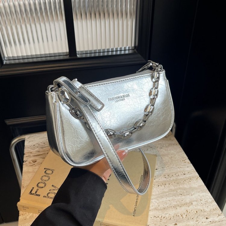 Fashionable waxed leather underarm small bag for women 2024 new burst pattern commuter shoulder bag Korean version niche crossbody bag