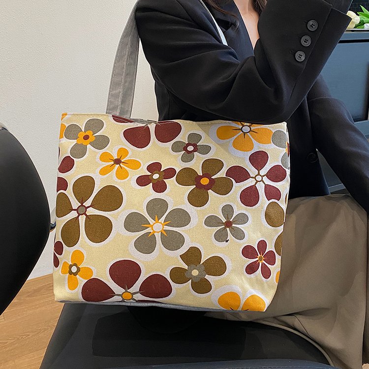 New canvas bag wholesale large capacity shoulder bag for women printed handbag Korean style tote bag literary canvas bag
