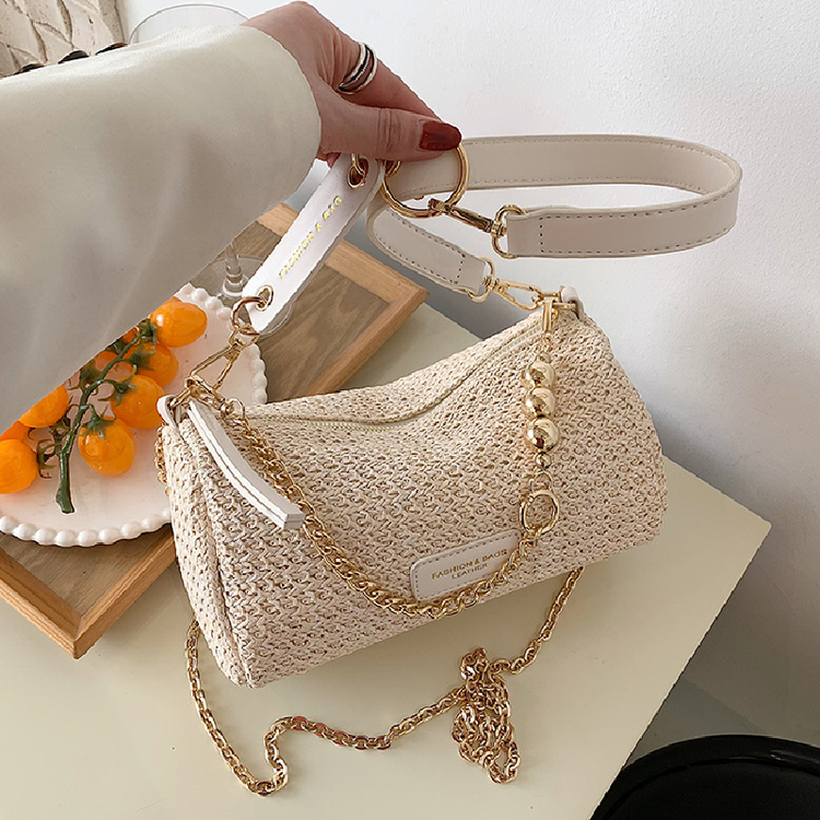 Niche design straw bag for women 2024 new summer popular versatile chain crossbody bag single shoulder armpit bag