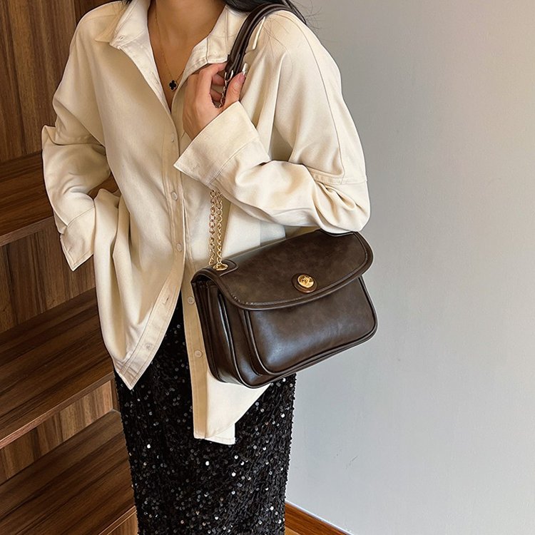 Brown bag women's new winter retro briefcase versatile large capacity crossbody bag messenger bag