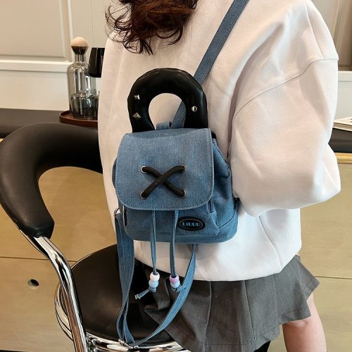 2024 New Denim Backpack Korean Style Versatile Casual Backpack Commuting Contrast Color Cute Mini Backpack