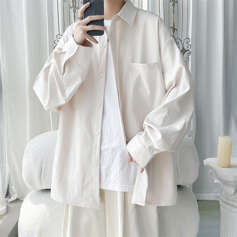 Autumn new style personalized dark placket long-sleeved shirt men's large size loose student trendy men's shirt tops