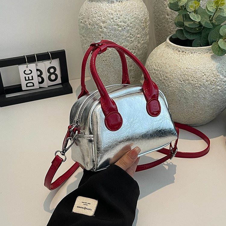 2024 spring and summer new trendy fashion contrasting color portable small shell bowling women's bag single shoulder crossbody light luxury fashion bag