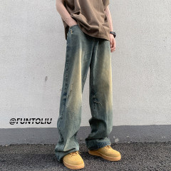 American style ripped jeans men's autumn and winter casual straight loose large size wide leg long pants