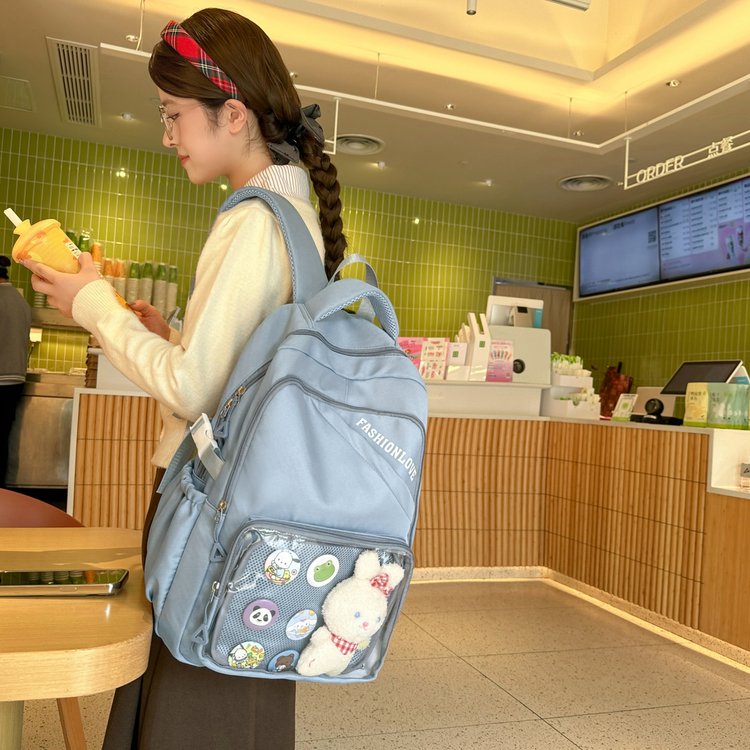 Japanese ins transparent bar badge pain bag backpack for women 2D comic exhibition jk school bag student girl backpack