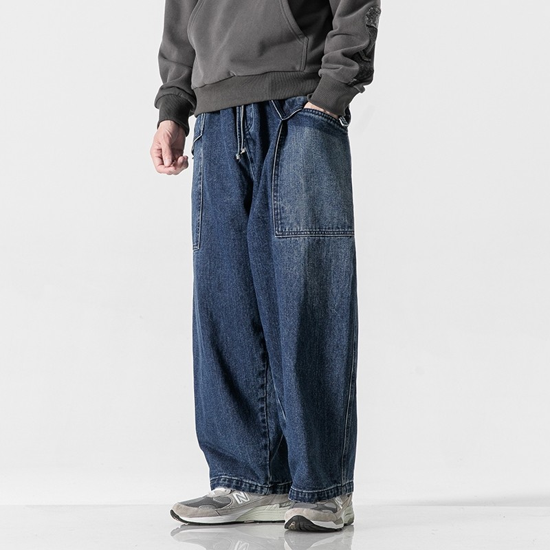 Autumn and winter new style Japanese large size jeans wide leg pants casual pants straight pants American overalls