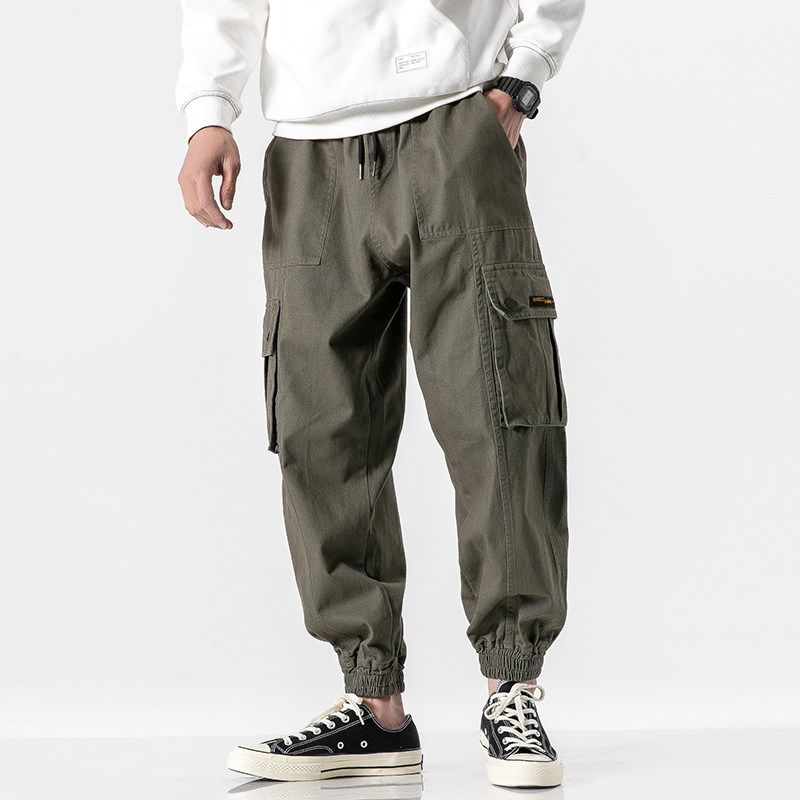 2024 new autumn style Japanese style shadowless wall large size ankle-length embroidered logo nine-point overalls
