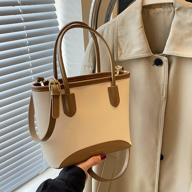High-end contrast color small bag for women 2024 new style popular foreign style versatile crossbody bag fashion handbag bucket bag