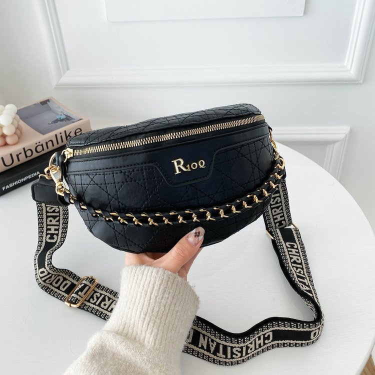 Bags 2024 new style waist bag women's ins chain embroidery thread trendy fashion women's chest bag Korean style single shoulder crossbody bag