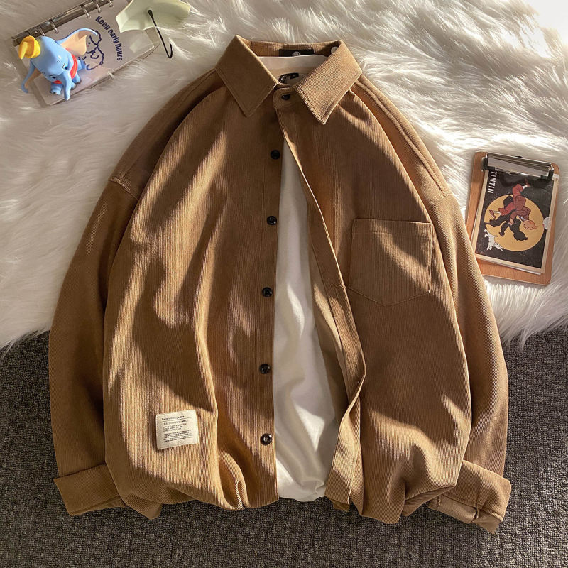 Corduroy men and women can wear loose large size Japanese Hong Kong style long-sleeved shirts