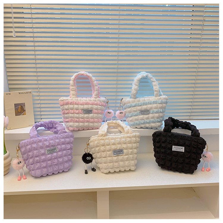 bags bubble flower handbag women's new small fresh girly square plaid handbag wrinkled and stylish