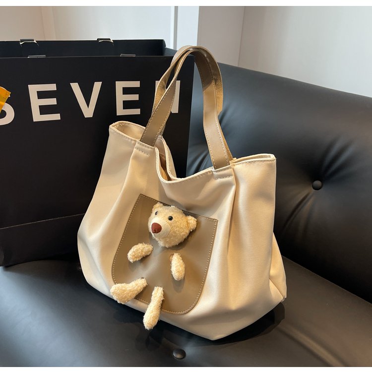 Large-capacity bag cute bear shoulder casual all-match canvas bag class commuting tote bag college student backpack