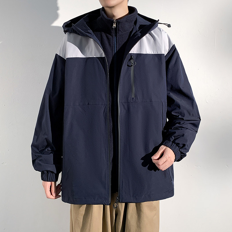 New Hong Kong style three-in-one multi-pocket loose and fashionable Hong Kong style hooded cotton jacket