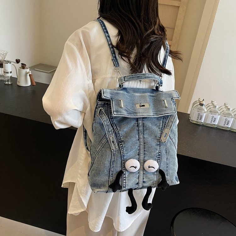 Retro washed denim backpack, backpack, super popular design, college student bag, portable Kelly bag, travel bag