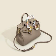 2024 Summer New Silk Scarf Birkin Bag European and American Fashion Lychee Pattern Shoulder Women's Bag Handbag Crossbody Fashion Large Bag