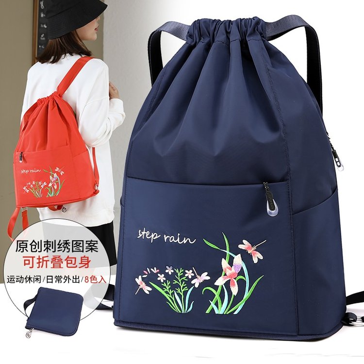 Women's bag Chinese style embroidered backpack drawstring bag simple portable small fragrant backpack multi-functional backpack wholesale