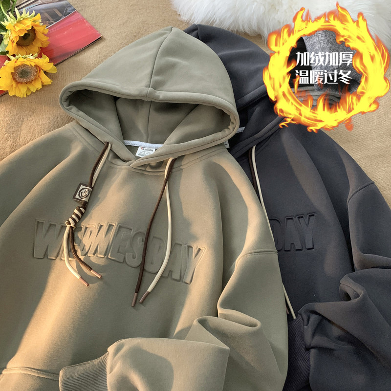 Winter heavy velvet thickened high quality hooded sweatshirt