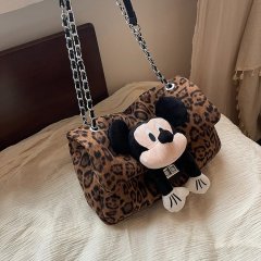 Casual commuting large-capacity leopard print bag for women 2024 new one-shoulder cross-body Mickey doll bag autumn and winter tote bag