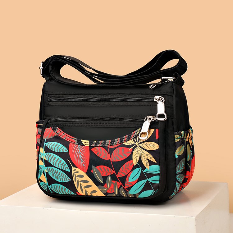 Fashion printed women's crossbody bag, high-end canvas bag, middle-aged mother's shoulder bag, waterproof multi-pocket Oxford bag