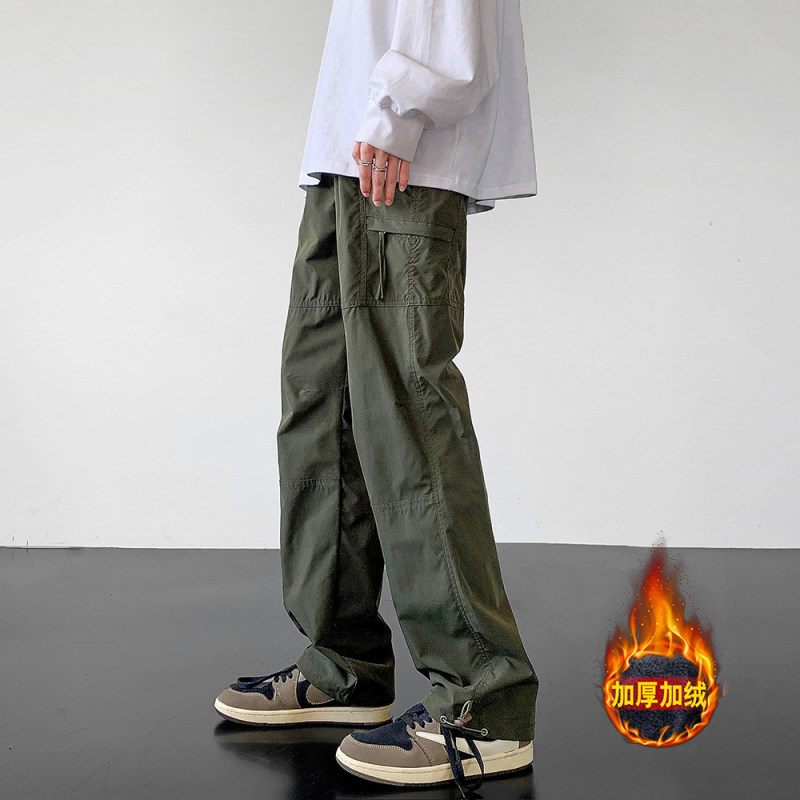 Autumn and winter velvet thickened windproof, waterproof and warm jacket pants for men