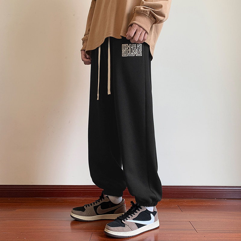 High quality casual pants for men with hemming and stripes, loose large size leggings sweatpants