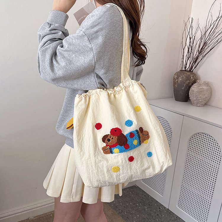 Cute embroidery versatile literary shoulder bag tote bag women's lazy style large capacity commuter shoulder bag