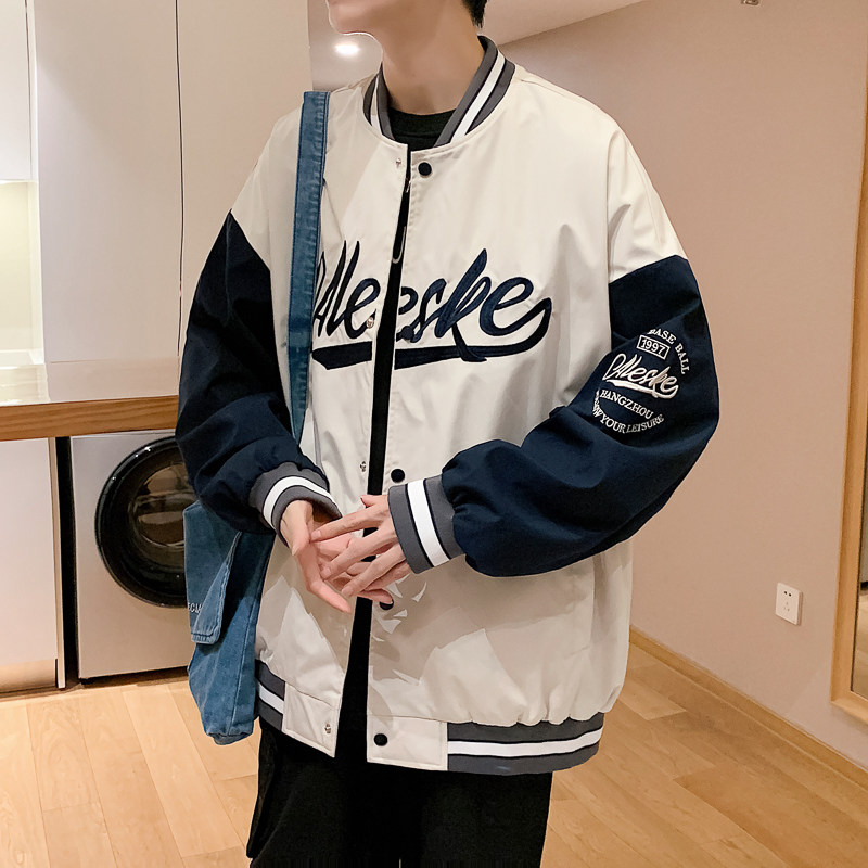 Hong Kong style autumn and winter new jacket men's trendy fashion versatile embroidered baseball jacket