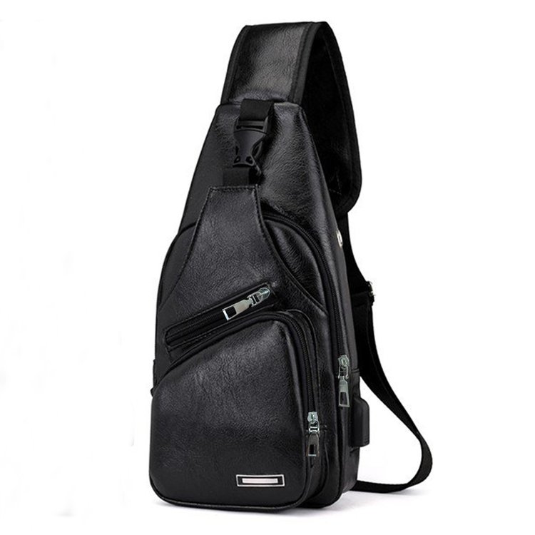 Wholesale USB men's chest bag portable charging casual cross-body bag outdoor sports pu chest bag one generation
