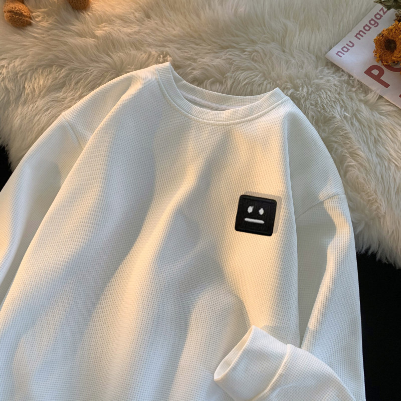 Waffle sweatshirt men's autumn and winter heavyweight round neck top large size loose Hong Kong pullover jacket