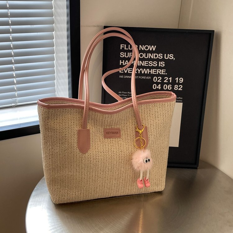 Autumn and winter straw large-capacity bag for women 2024 new niche versatile woven bag foreign style commuter shoulder tote bag